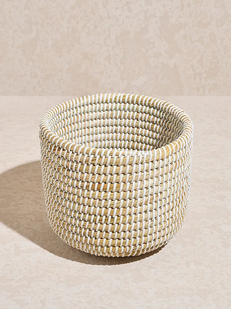 Westside Home Beige Woven Textured Planter- Small