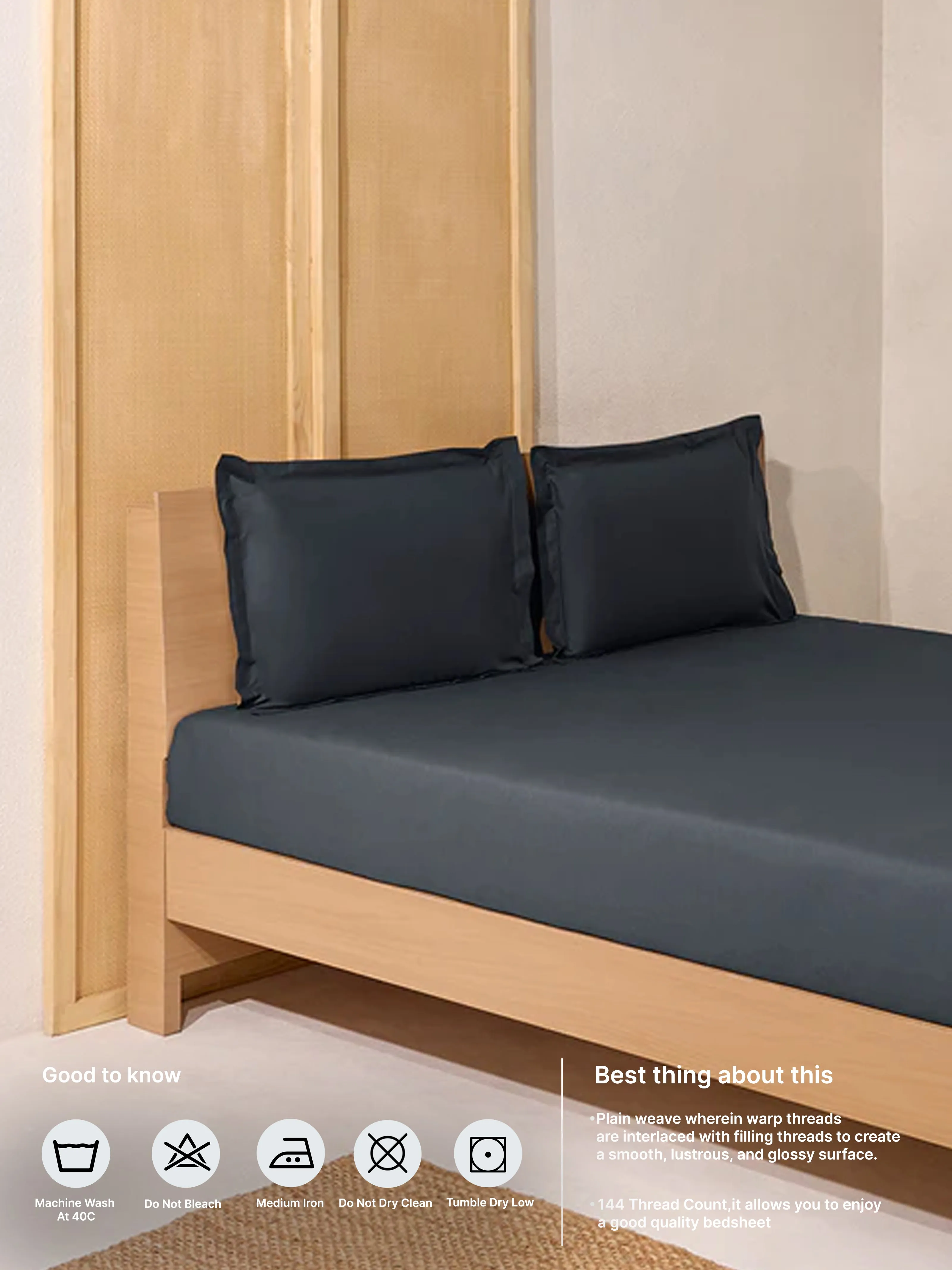 Westside Home Charcoal Solid King Bed Flat Sheet and Pillowcase Set