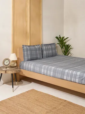 Westside Home Dark Grey Checkered Queen Bed Fitted Sheet and Pillowcase Set