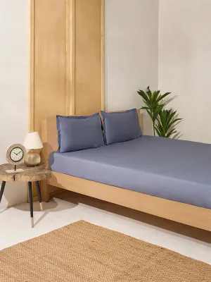 Westside Home Dark Grey Solid Queen Bed Fitted Sheet and Pillowcase Set
