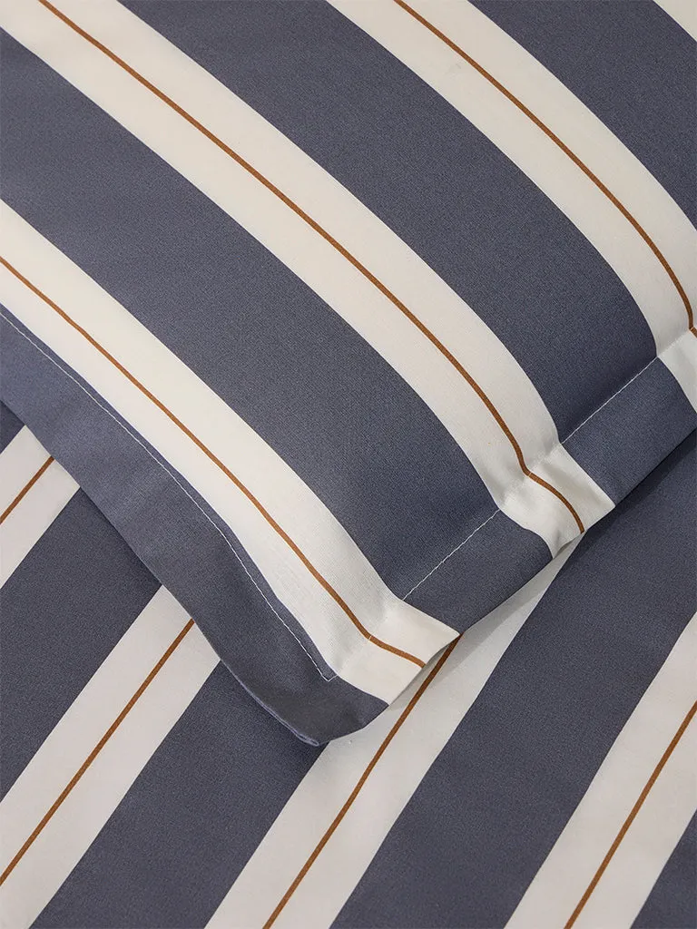 Westside Home Dark Grey Stripe Queen Bed Fitted Sheet and Pillowcase Set