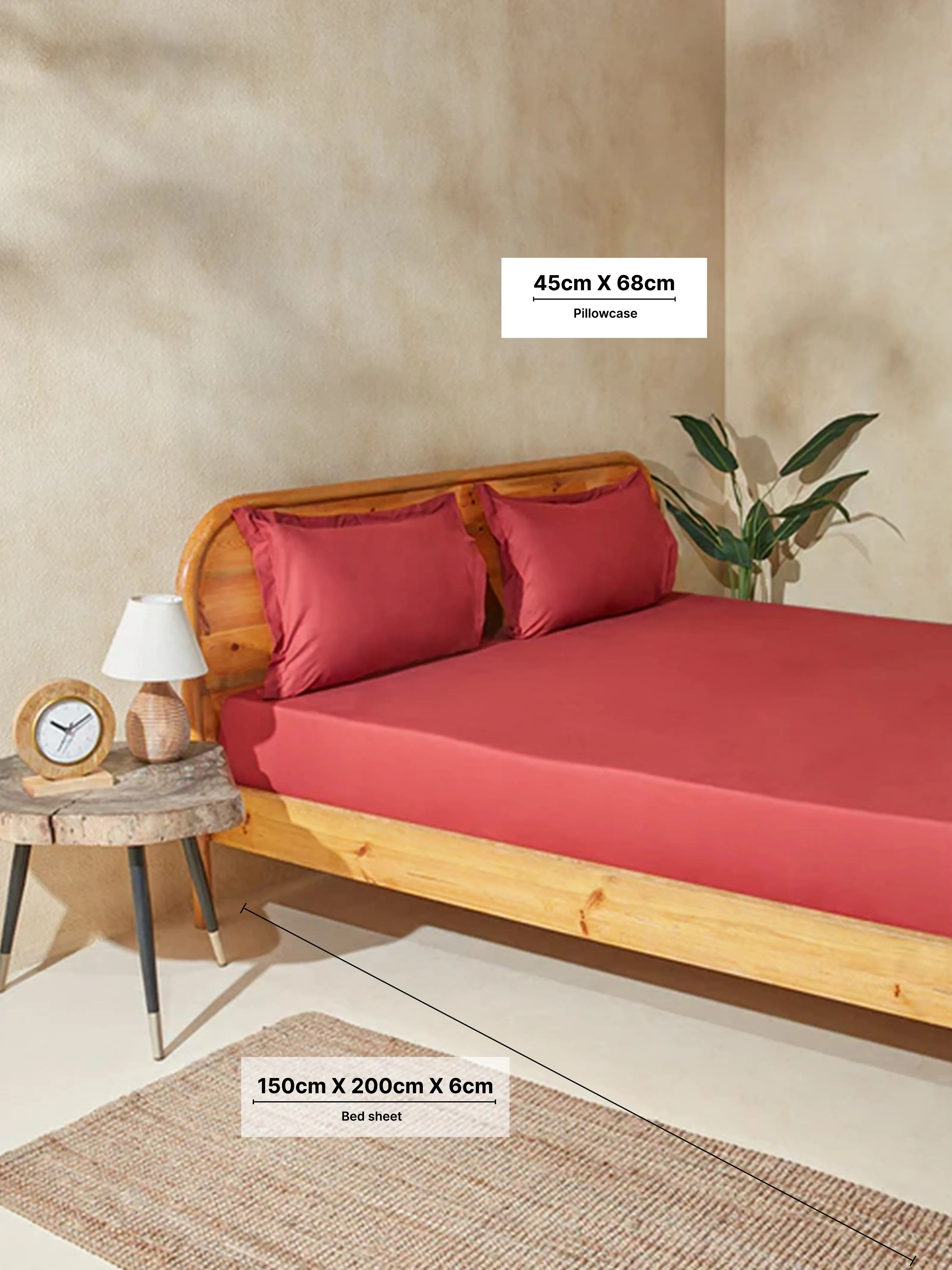 Westside Home Dark Red Solid Queen Bed Fitted Sheet and Pillowcase Set