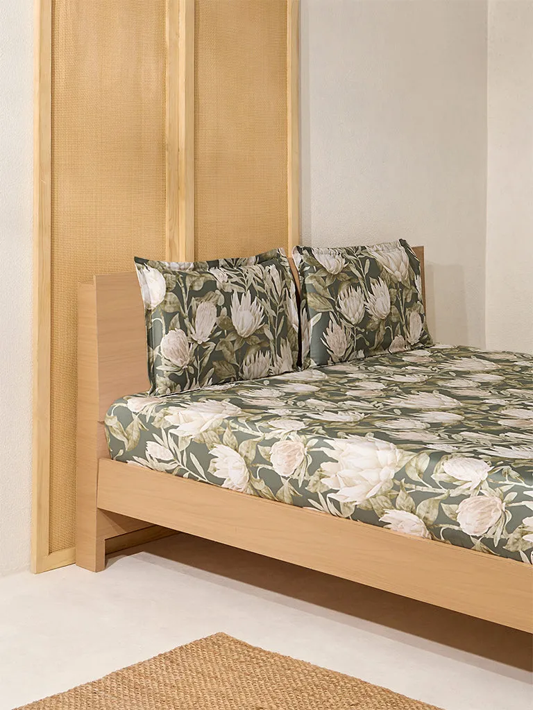 Westside Home Lilac Printed Queen Bed Flat Sheet and Pillowcase Set