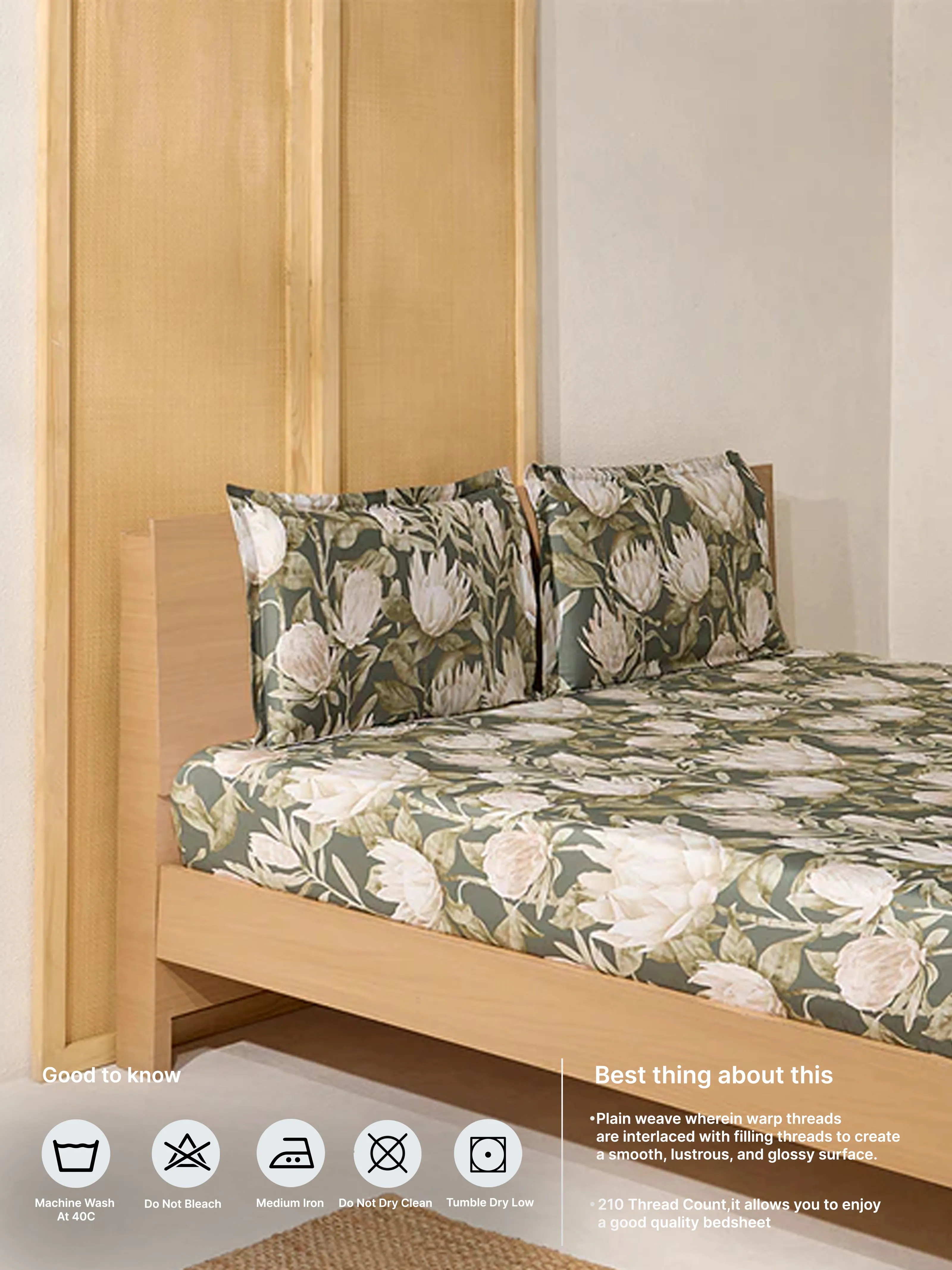 Westside Home Lilac Printed Queen Bed Flat Sheet and Pillowcase Set