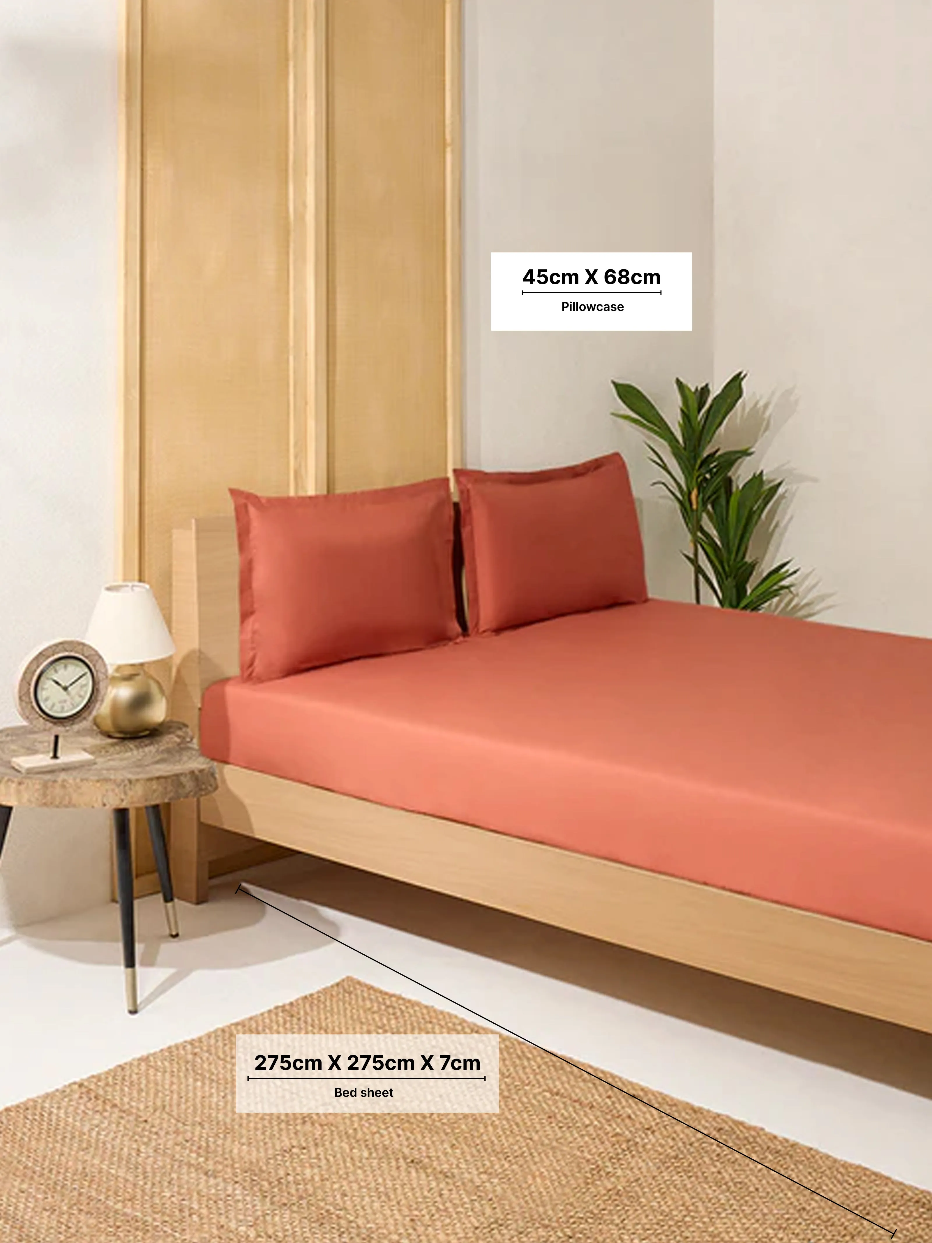 Westside Home Ochre Solid King Bed Flat Sheet and Pillowcase Set