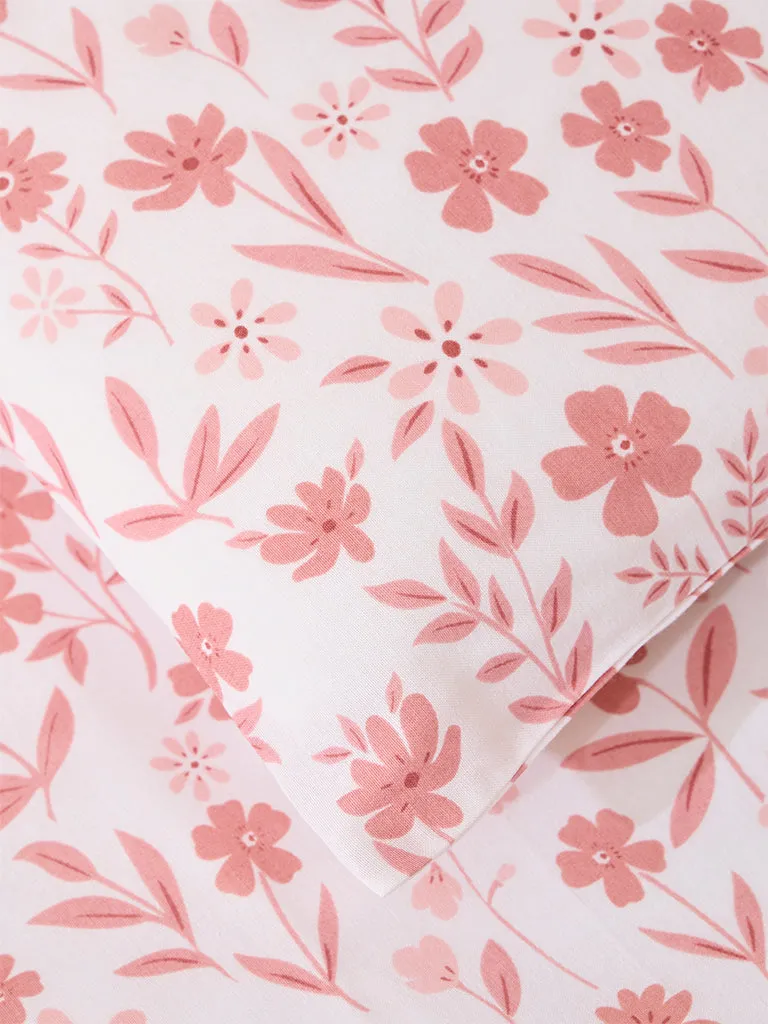 Westside Home Pink Floral Pattern Single Bed Flat Sheet and Pillowcase Set