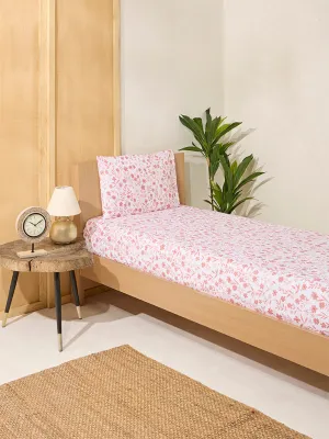 Westside Home Pink Floral Pattern Single Bed Flat Sheet and Pillowcase Set