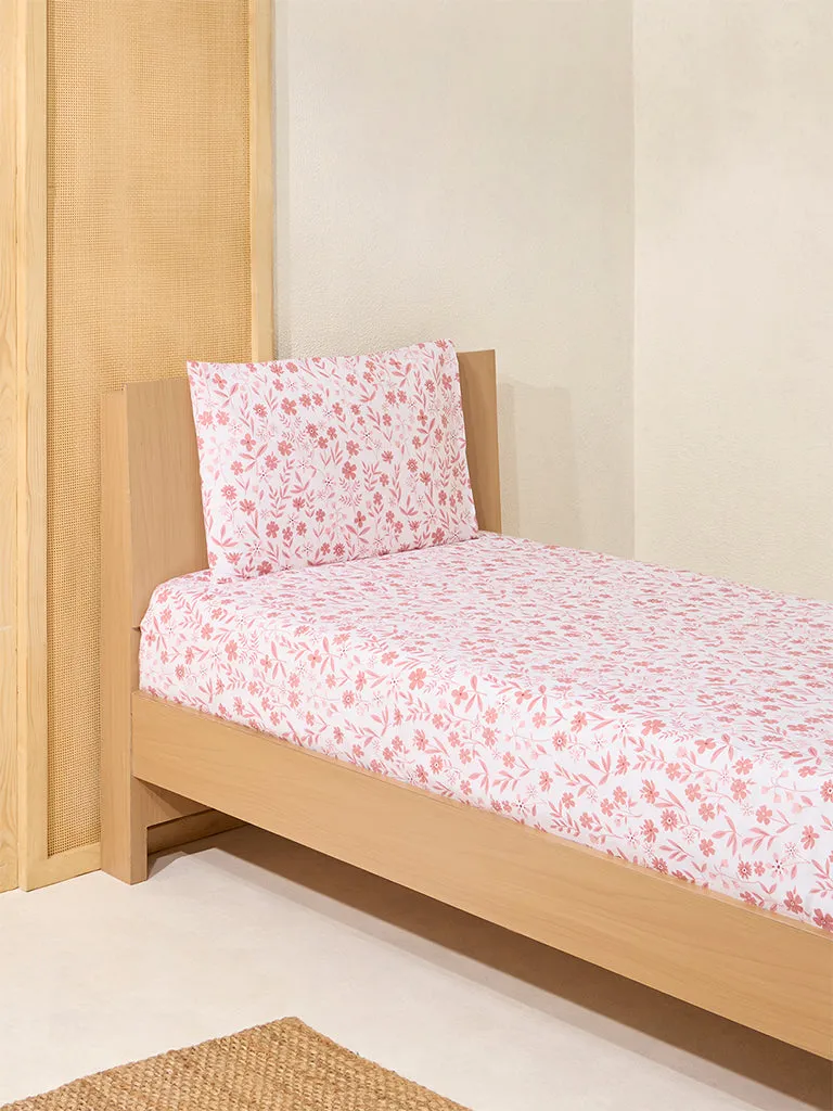 Westside Home Pink Floral Pattern Single Bed Flat Sheet and Pillowcase Set