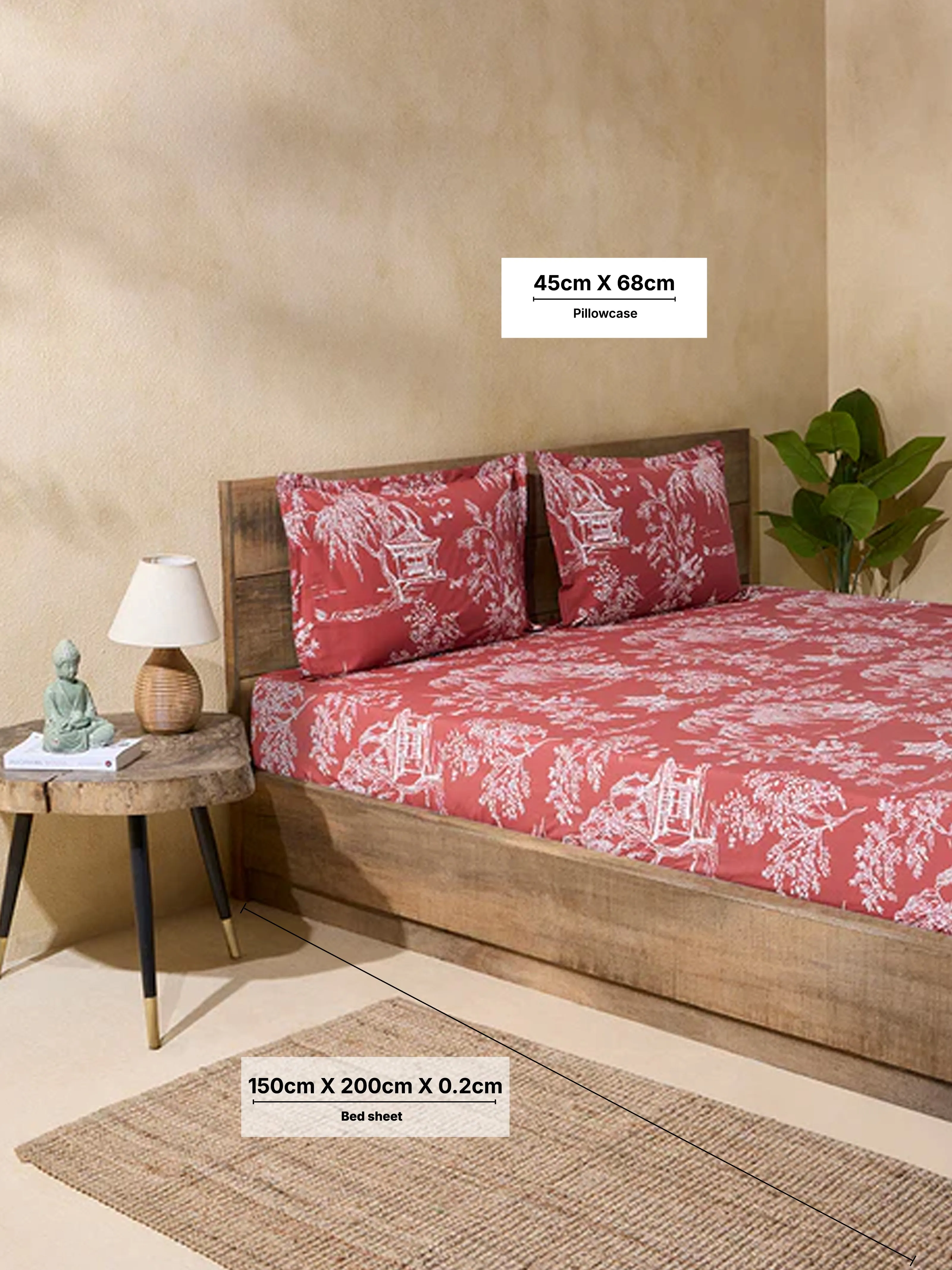 Westside Home Rust Printed Queen Bed Fitted Sheet and Pillowcase Set