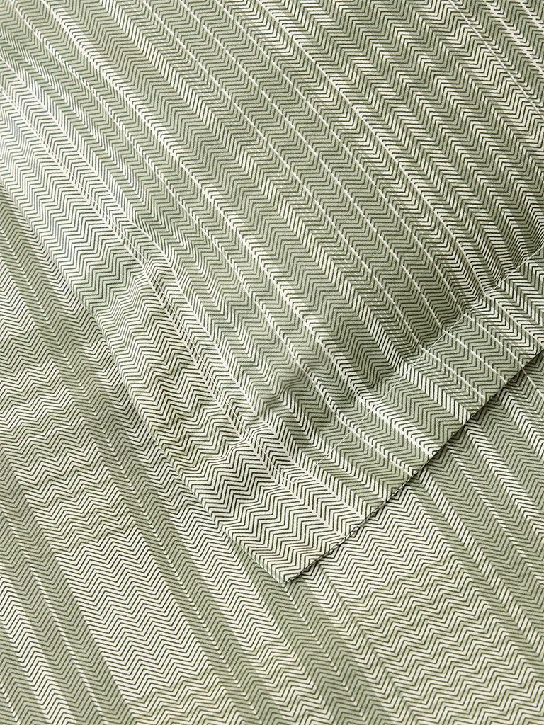 Westside Home Sage Checks Design Single Bed Flat Sheet and Pillowcase Set