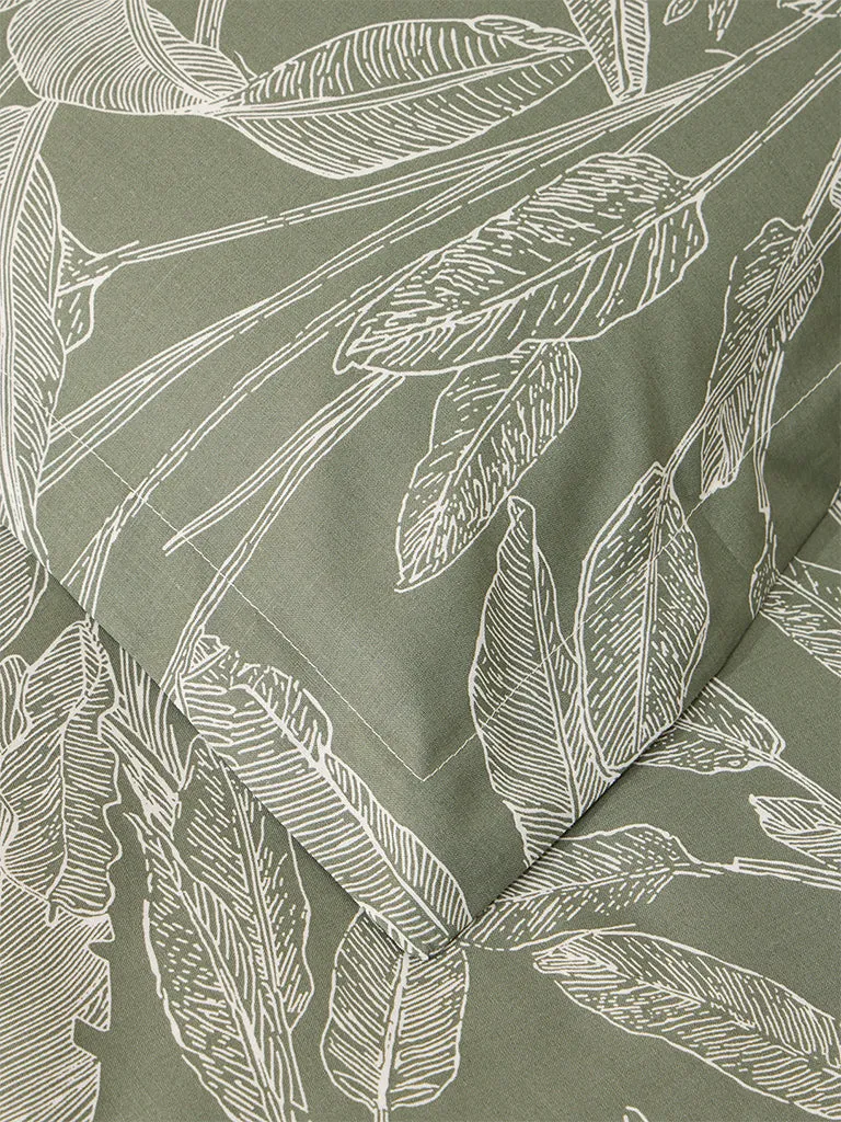 Westside Home Sage Leaf Pattern Single Bed Fitted Sheet and Pillowcase Set