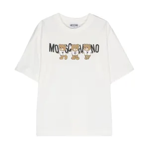 White 3 Bears Text Logo Print T-Shirt
