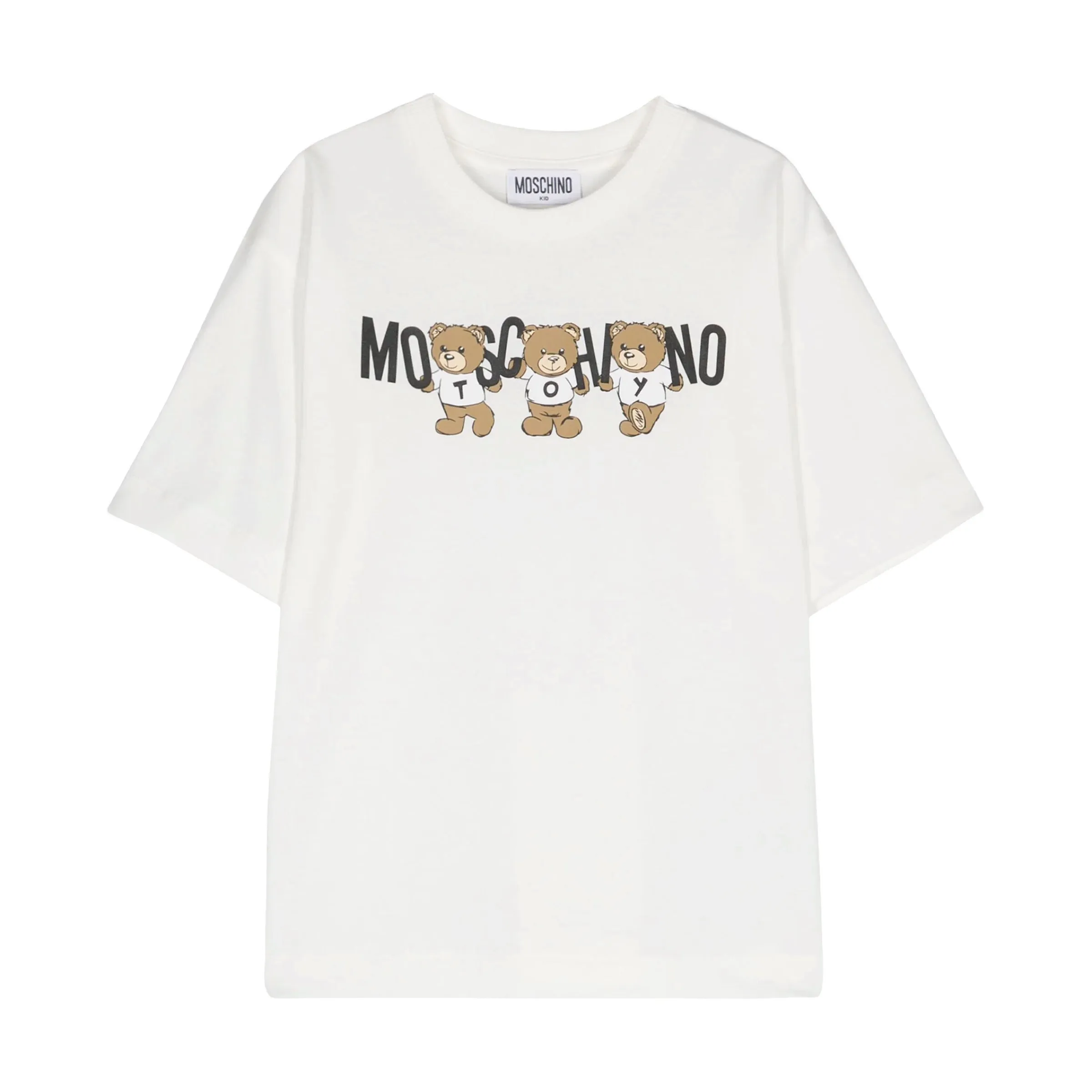 White 3 Bears Text Logo Print T-Shirt