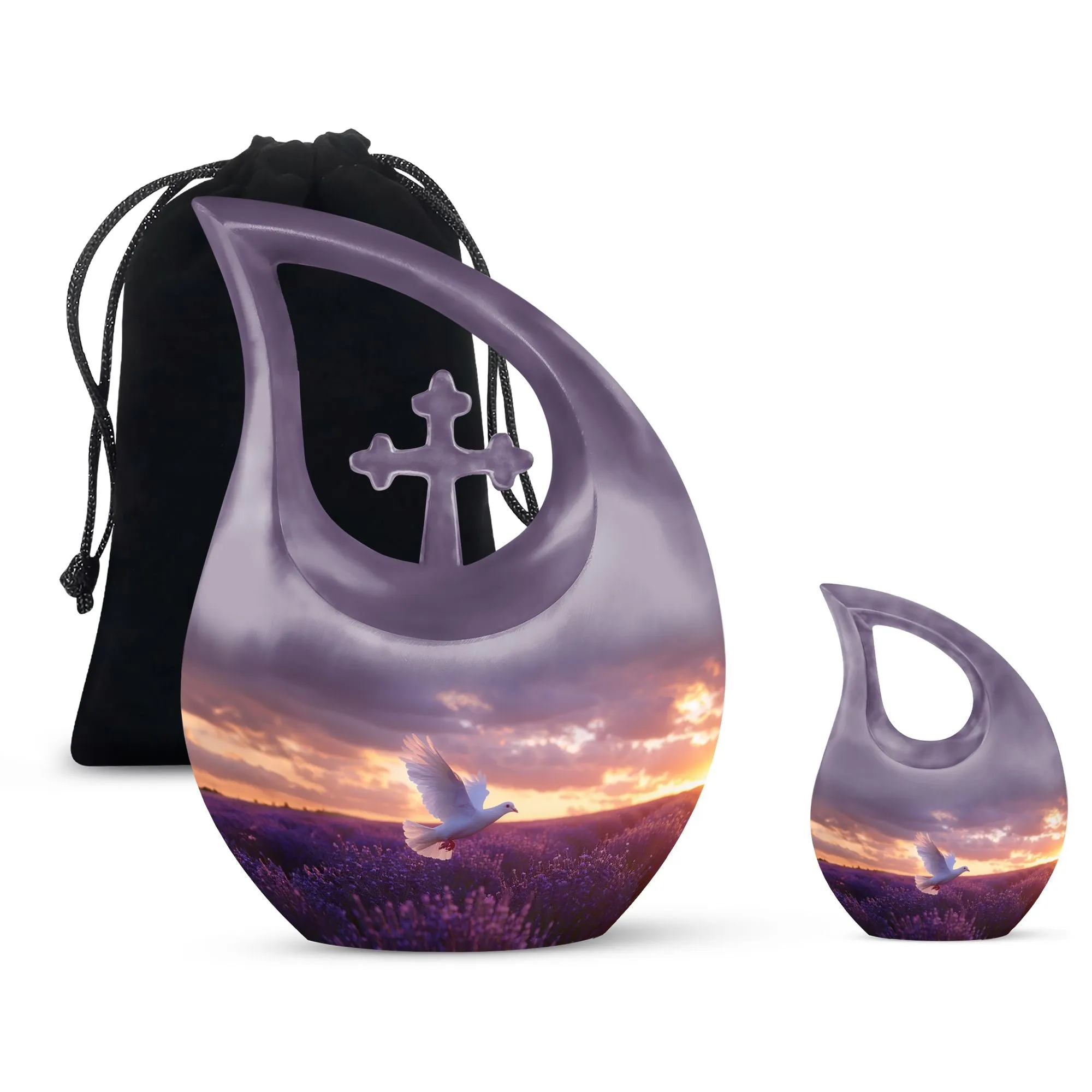 White Dove On Purple Large Cremation Urn - A Peaceful Rest