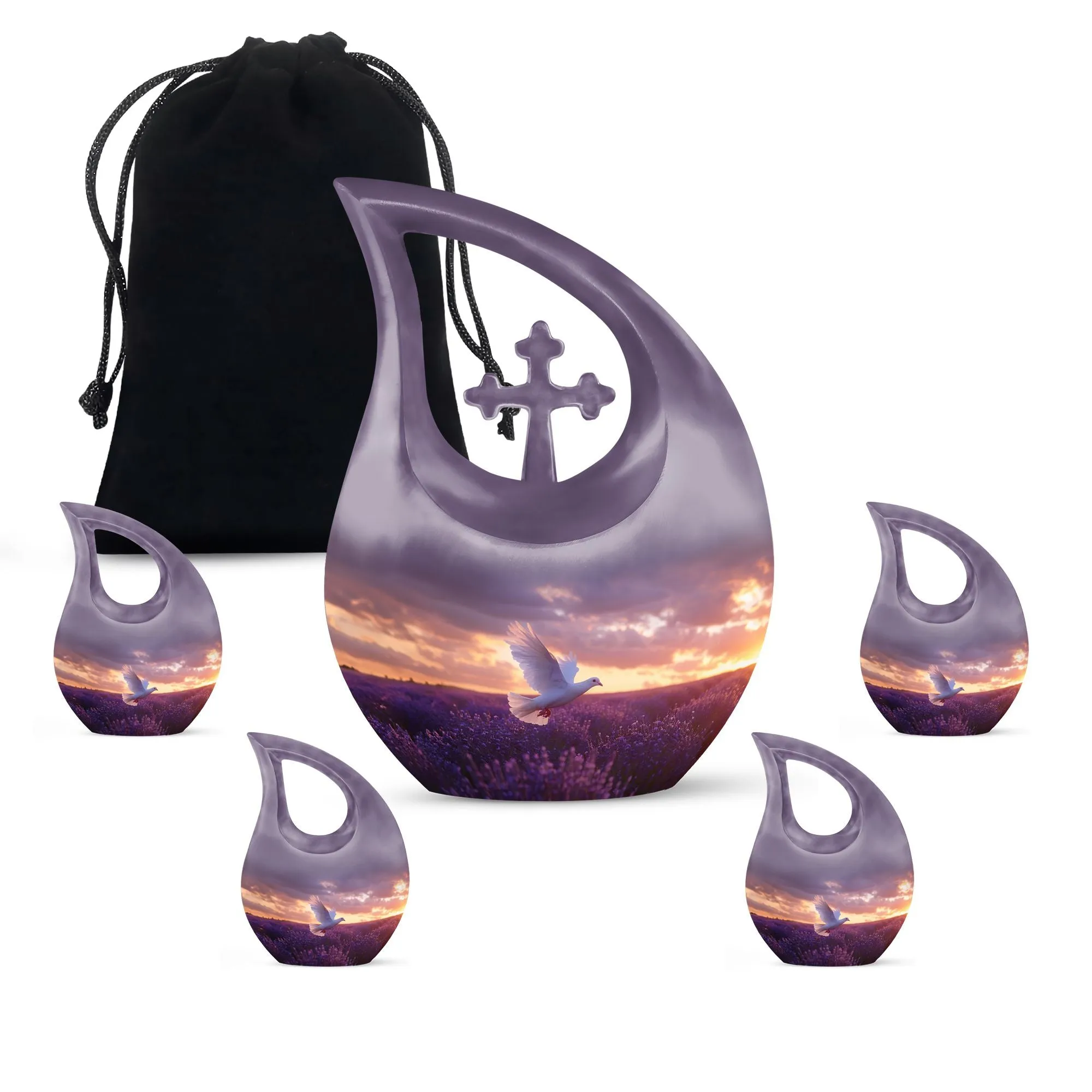 White Dove On Purple Large Cremation Urn - A Peaceful Rest