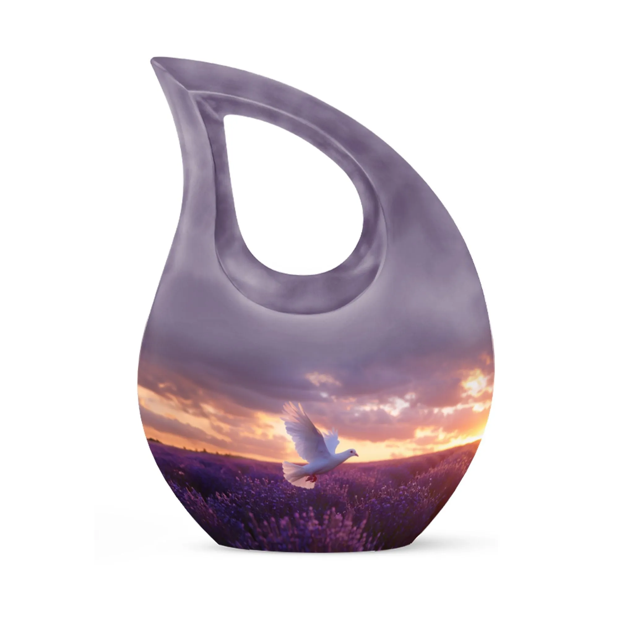 White Dove On Purple Large Cremation Urn - A Peaceful Rest