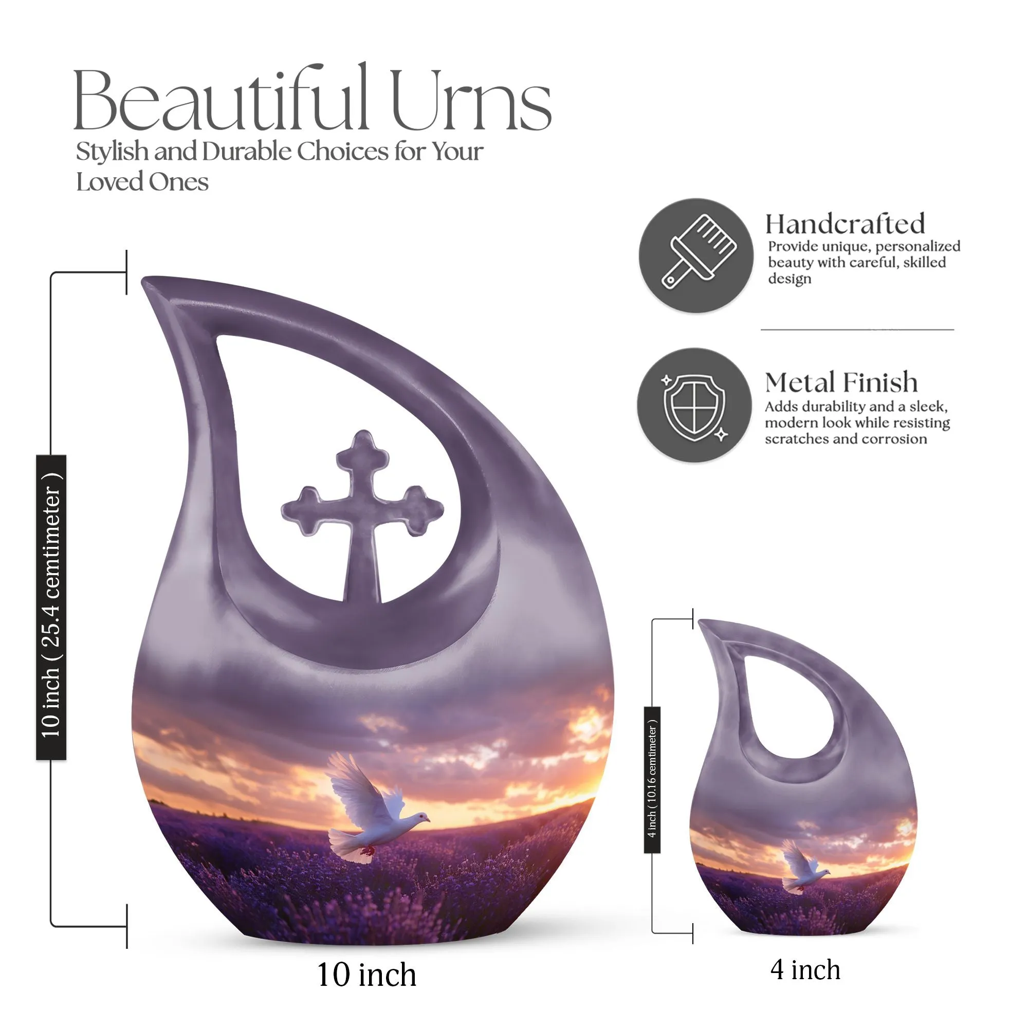White Dove On Purple Large Cremation Urn - A Peaceful Rest