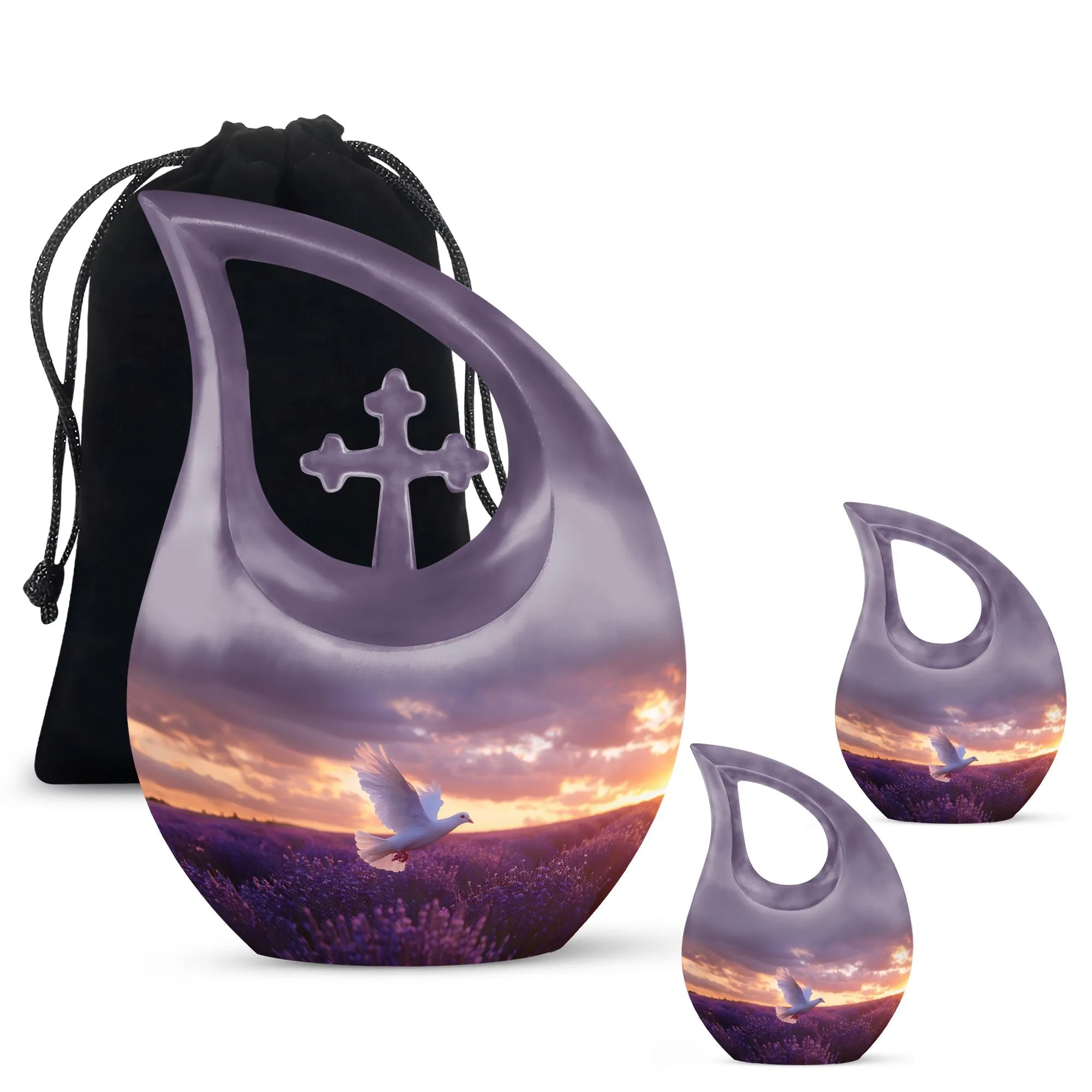 White Dove On Purple Large Cremation Urn - A Peaceful Rest