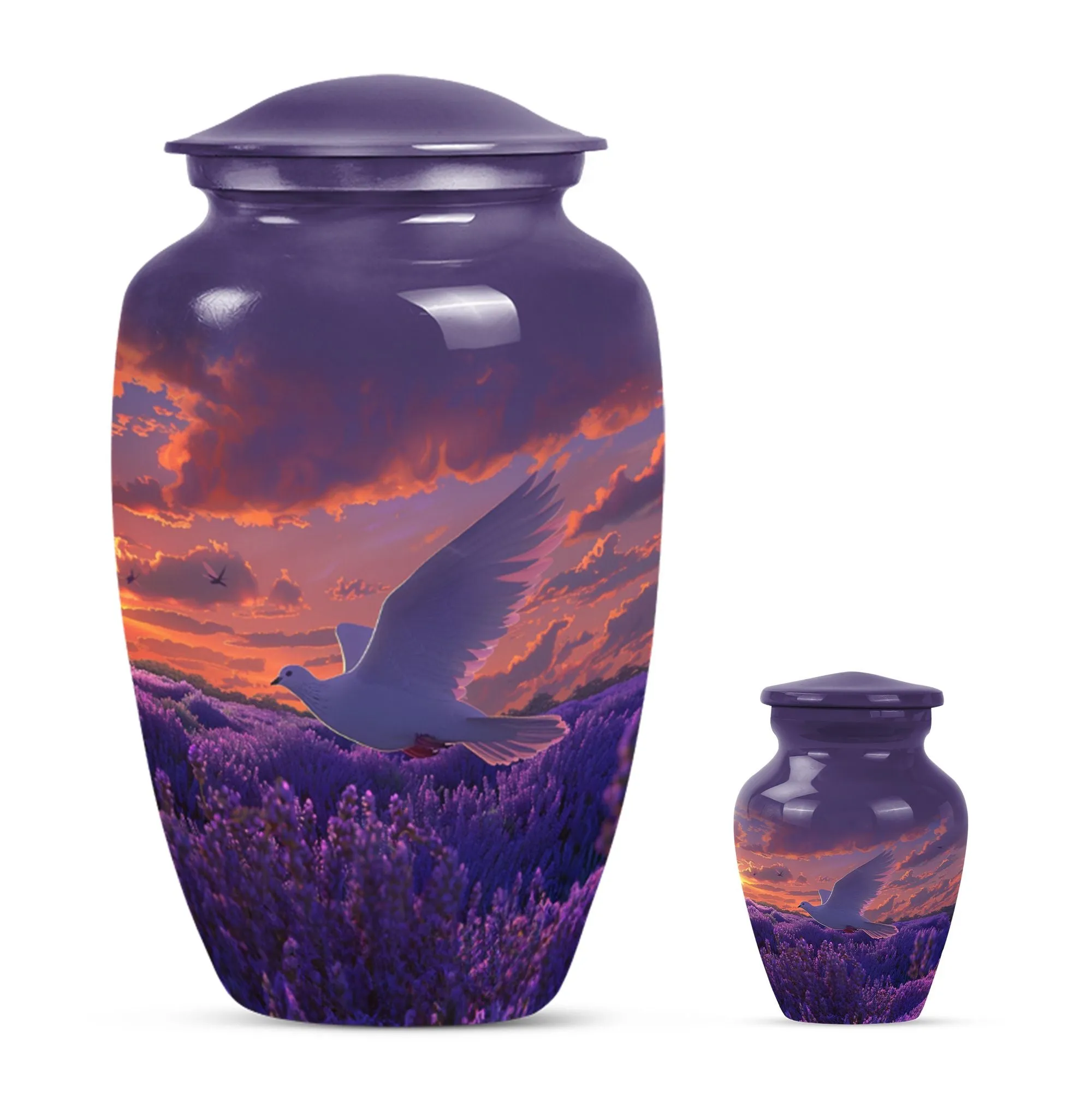 White Dove on Purple Themed Cremation Urn For Human Ashes