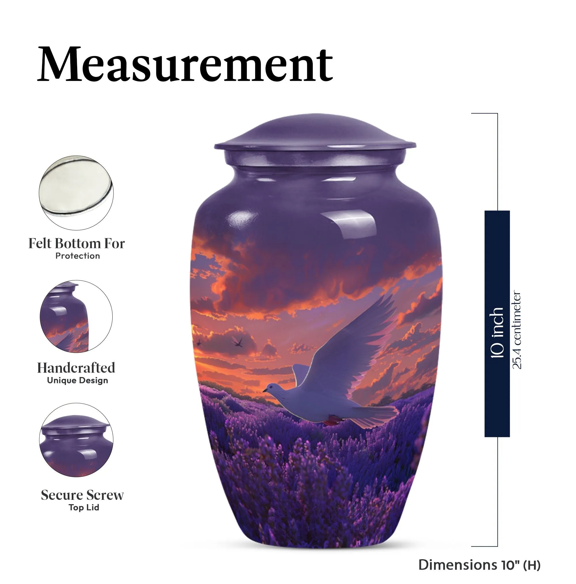 White Dove on Purple Themed Cremation Urn For Human Ashes