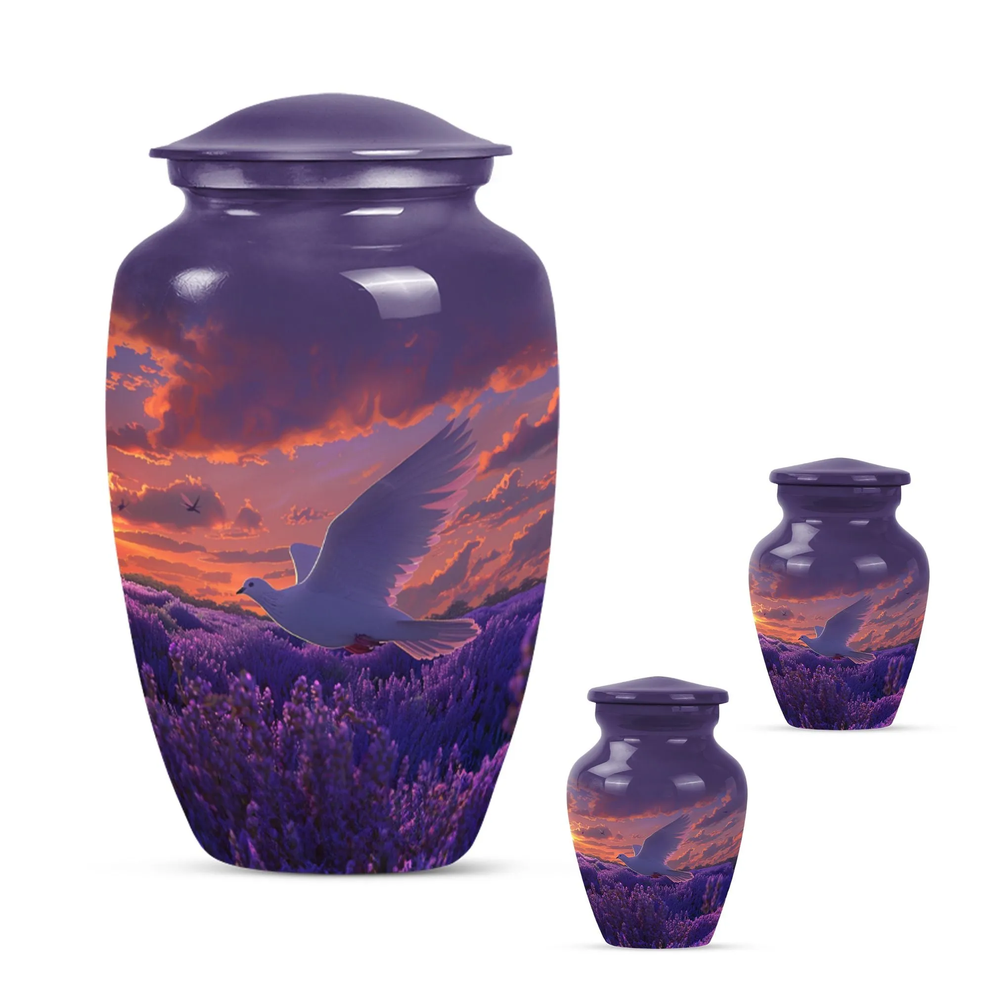 White Dove on Purple Themed Cremation Urn For Human Ashes