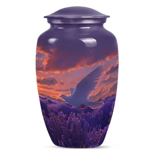 White Dove on Purple Themed Cremation Urn For Human Ashes