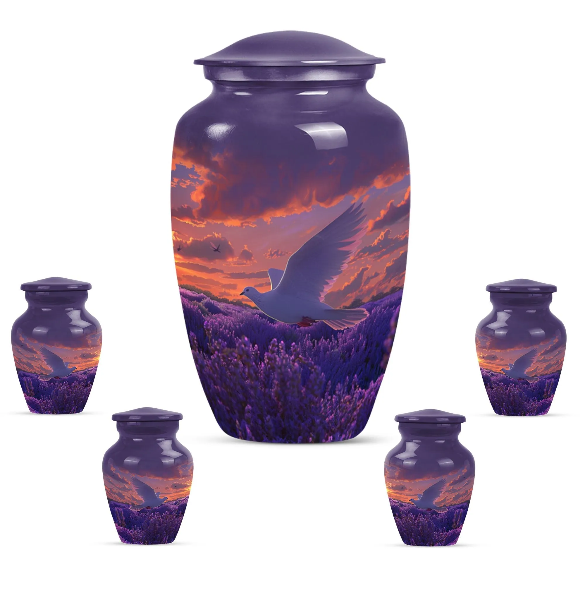 White Dove on Purple Themed Cremation Urn For Human Ashes