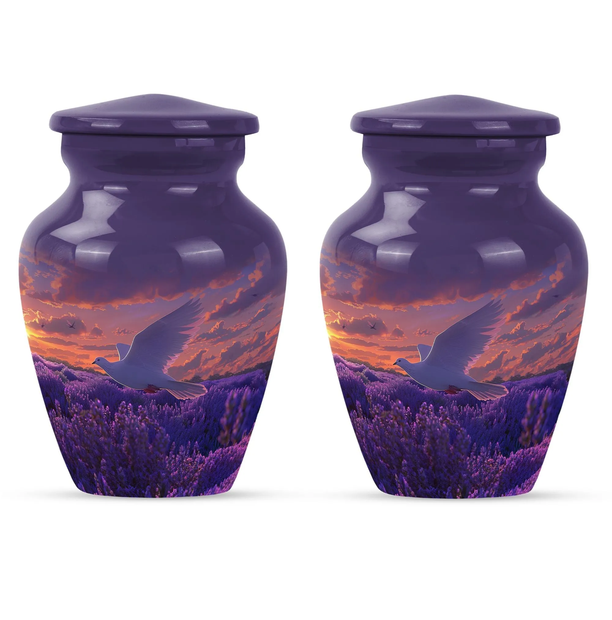 White Dove on Purple Themed Cremation Urn For Human Ashes