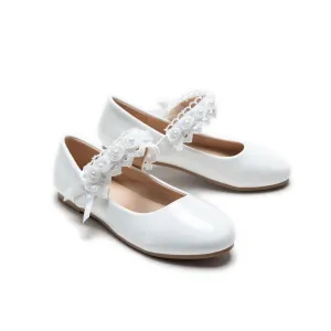 White Patent Rose Pearl Doily Flats