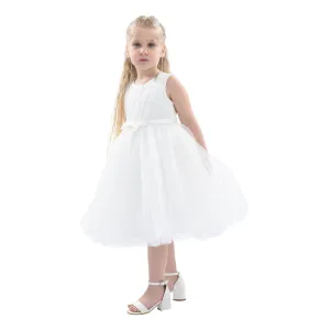 White Pearl Bow Tulle Dress