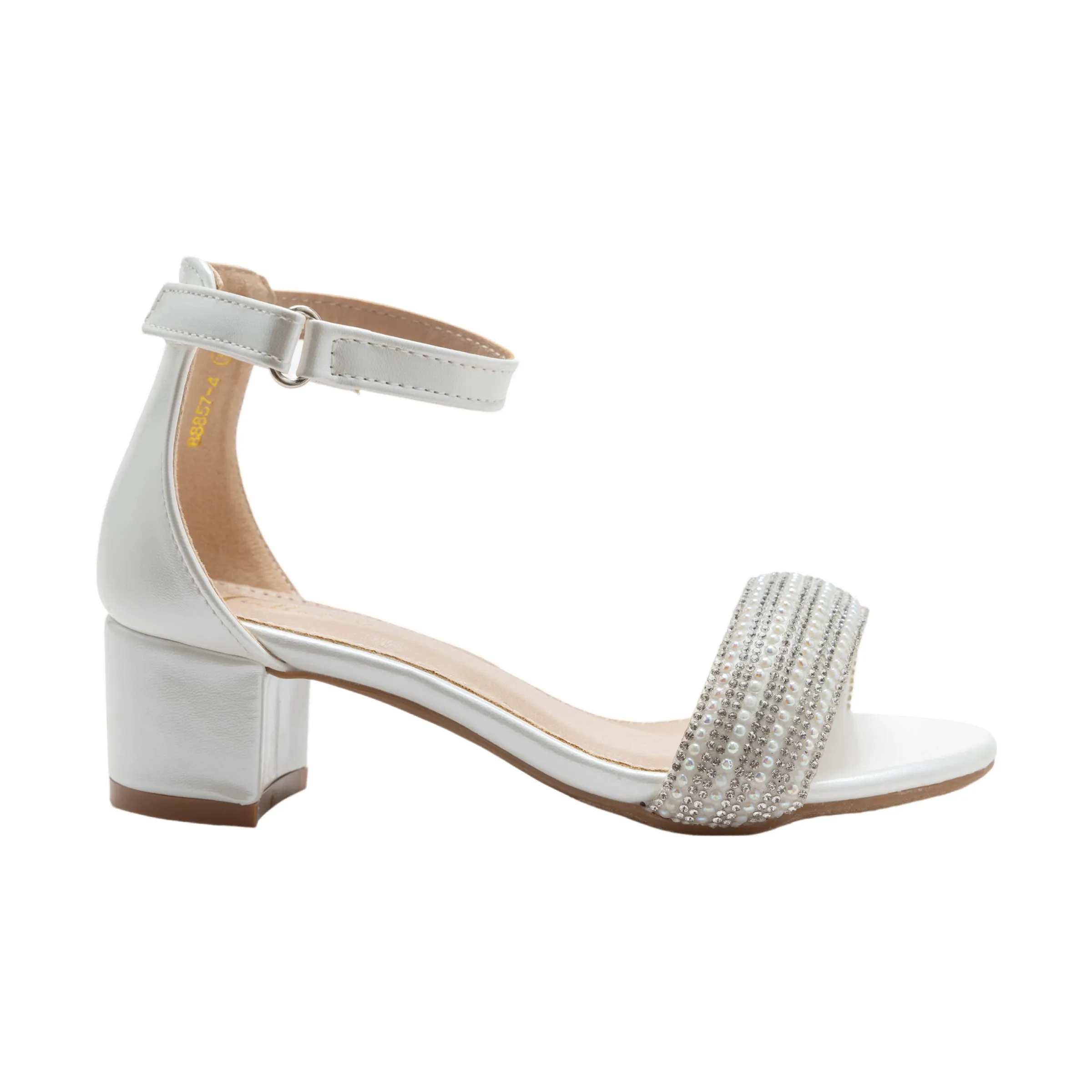 White Rhinestone Band Block Heels