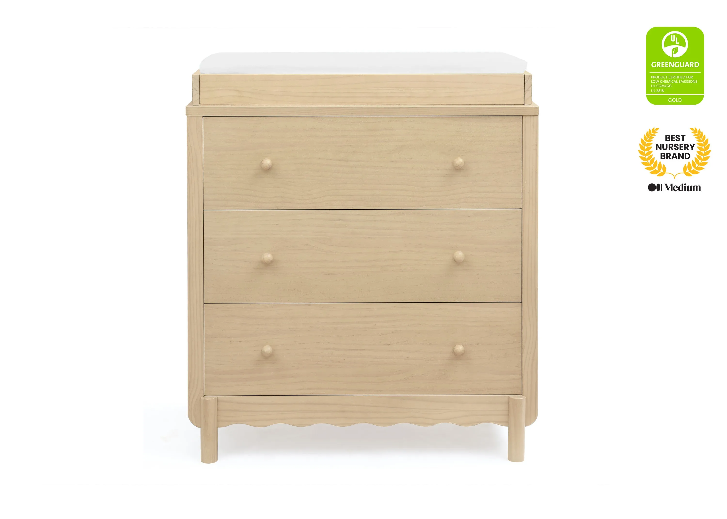 William 3 Drawer Dresser with Changing Top and Interlocking Drawers