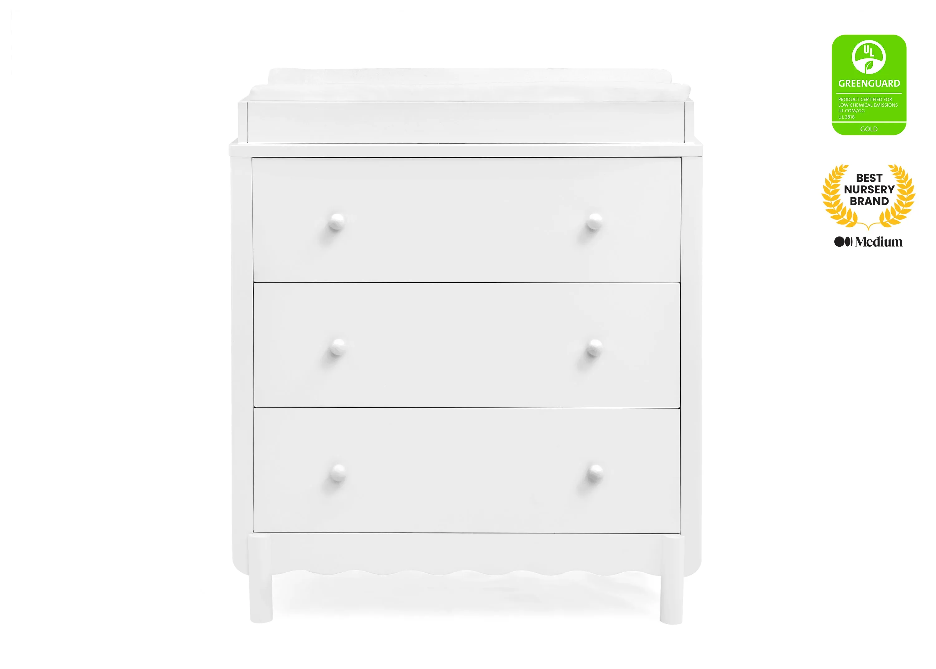 William 3 Drawer Dresser with Changing Top and Interlocking Drawers