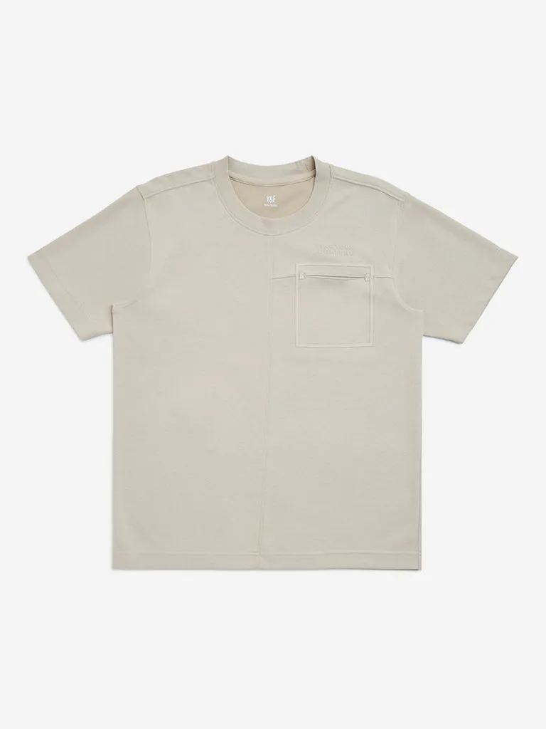 Y&F Kids Beige Relaxed-Fit Cotton-Blend T-Shirt
