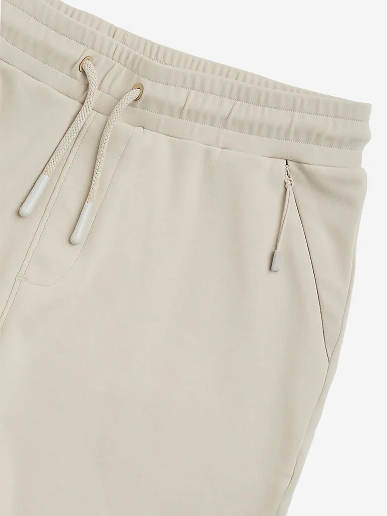 Y&F Kids Beige Relaxed-Fit Mid-Rise Cotton-Blend Shorts
