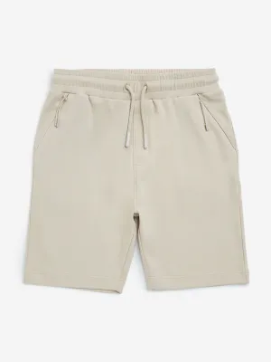Y&F Kids Beige Relaxed-Fit Mid-Rise Cotton-Blend Shorts