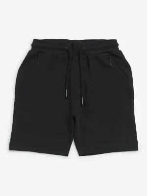 Y&F Kids Black Relaxed-Fit Mid-Rise Cotton-Blend Shorts