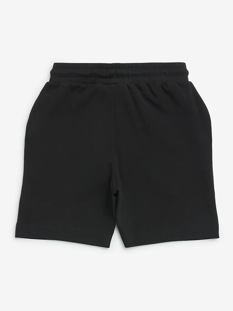 Y&F Kids Black Relaxed-Fit Mid-Rise Cotton-Blend Shorts