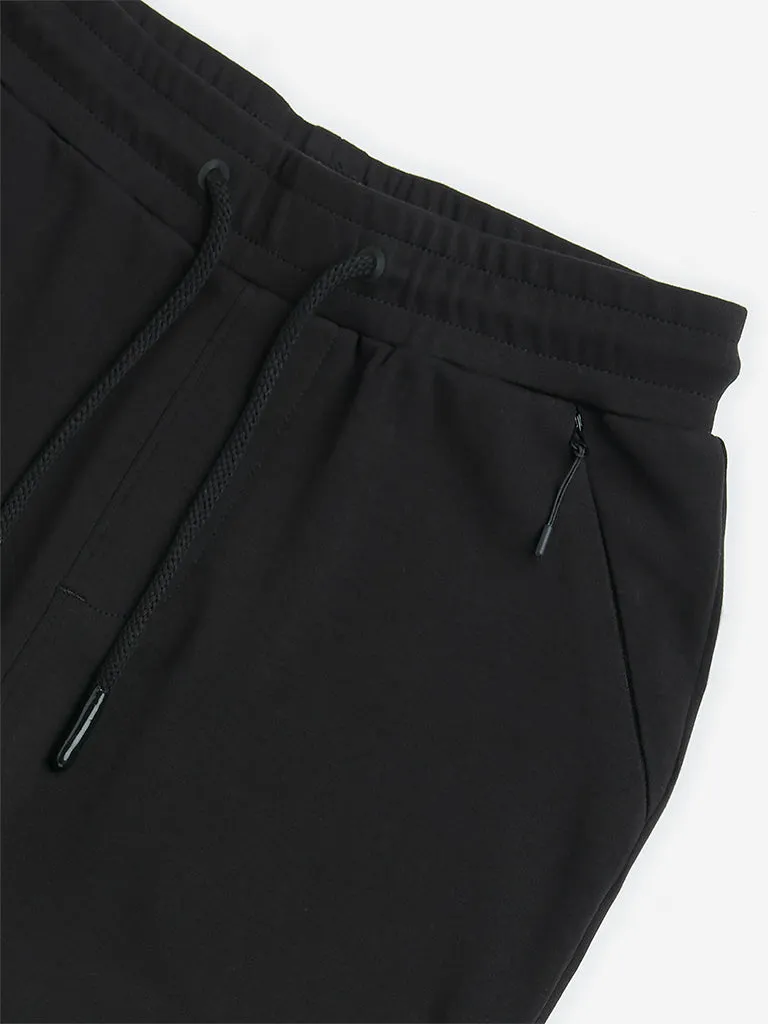 Y&F Kids Black Relaxed-Fit Mid-Rise Cotton-Blend Shorts