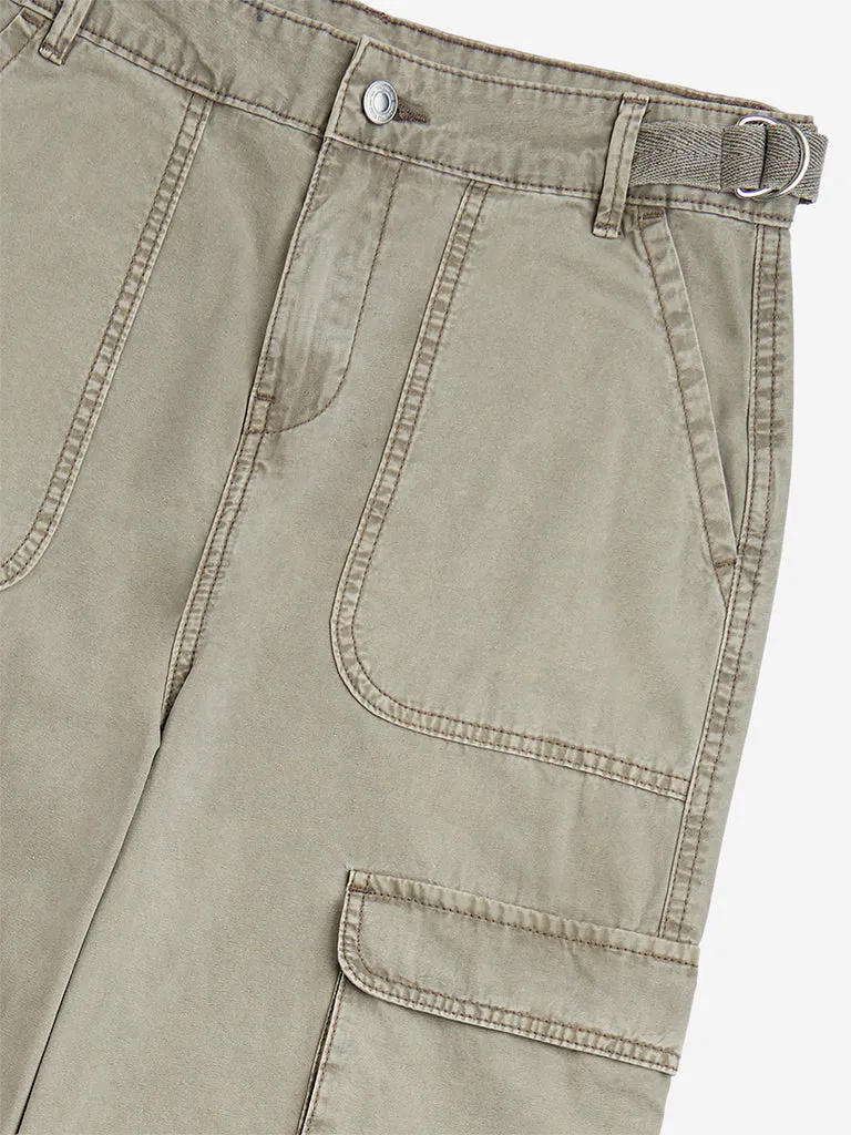 Y&F Kids Dark Beige Cargo-Style Mid-Rise Cotton Trousers