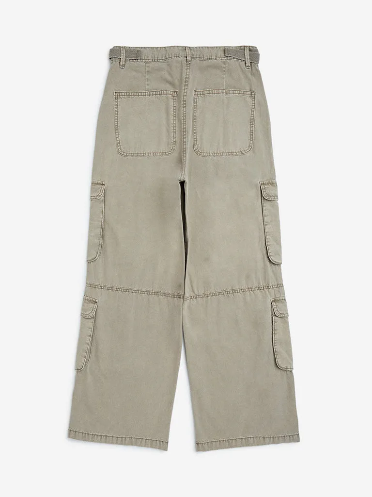 Y&F Kids Dark Beige Cargo-Style Mid-Rise Cotton Trousers