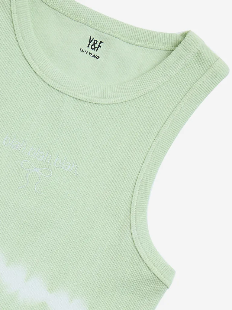 Y&F Kids Lime Tie-Dye Design Cotton-Blend Tank Top