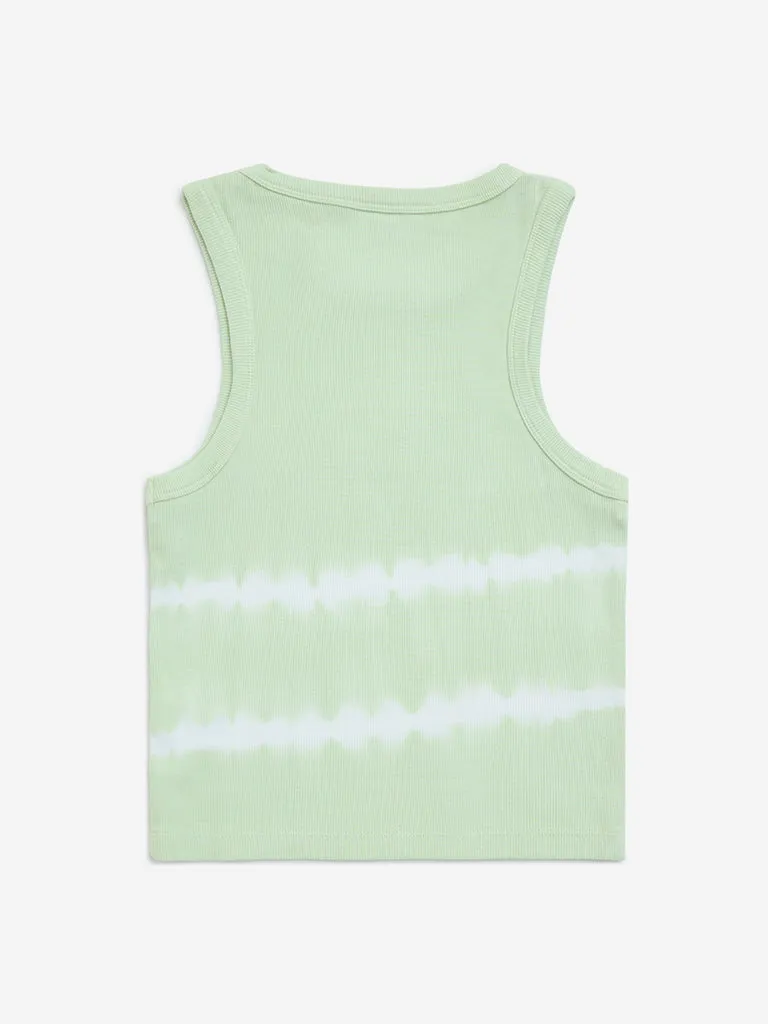Y&F Kids Lime Tie-Dye Design Cotton-Blend Tank Top