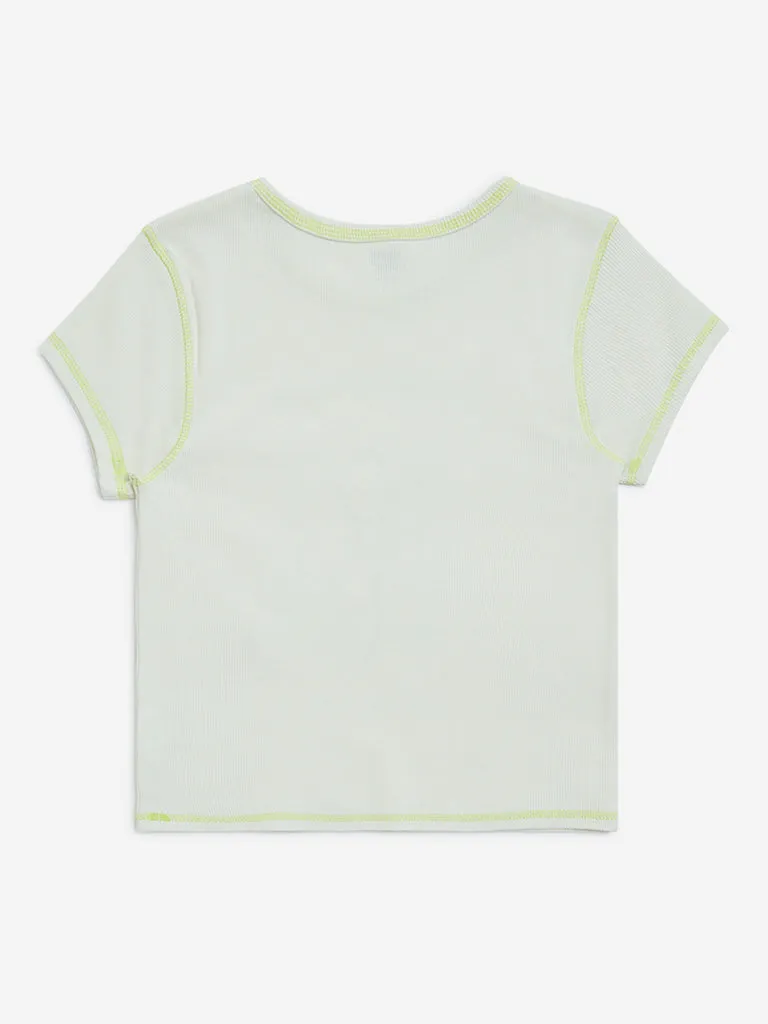 Y&F Kids Off-White Floral Pattern Cotton-Blend T-Shirt