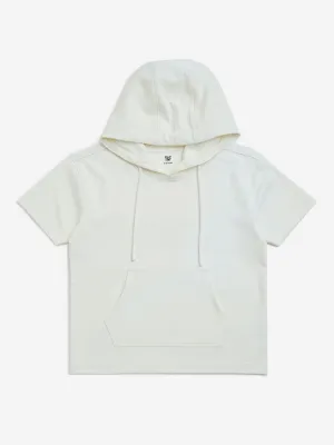 Y&F Kids Off-White Text Design Cotton-Blend Hoodie