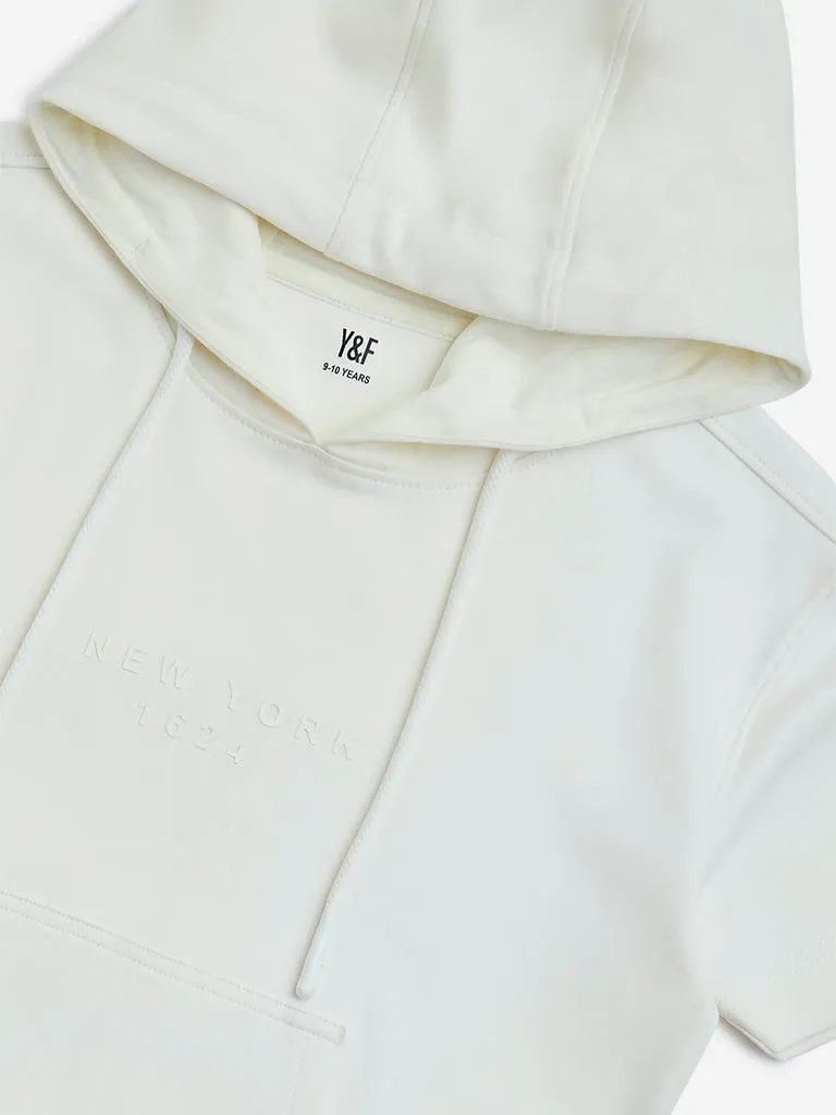 Y&F Kids Off-White Text Design Cotton-Blend Hoodie