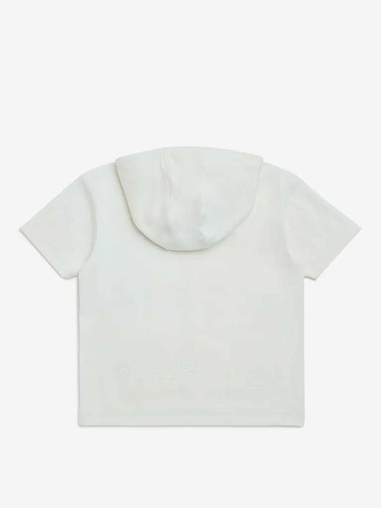 Y&F Kids Off-White Text Design Cotton-Blend Hoodie