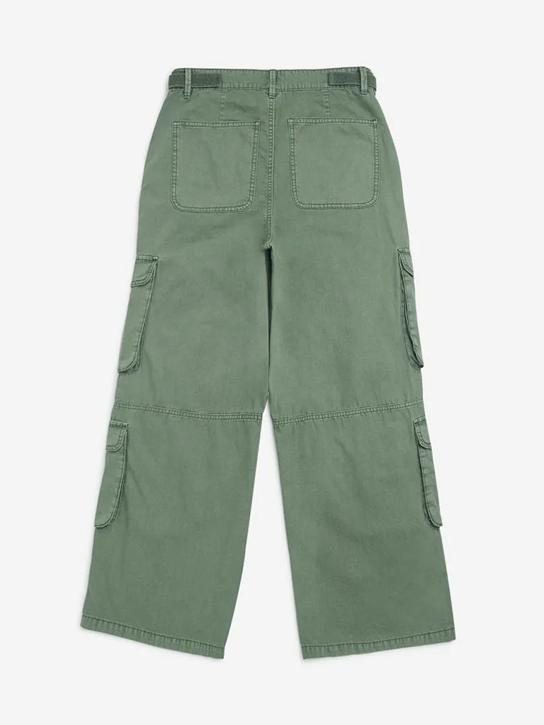 Y&F Kids Olive High-Rise Cargo Cotton Pants