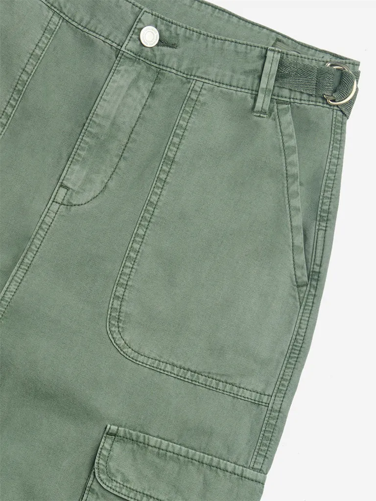 Y&F Kids Olive High-Rise Cargo Cotton Pants