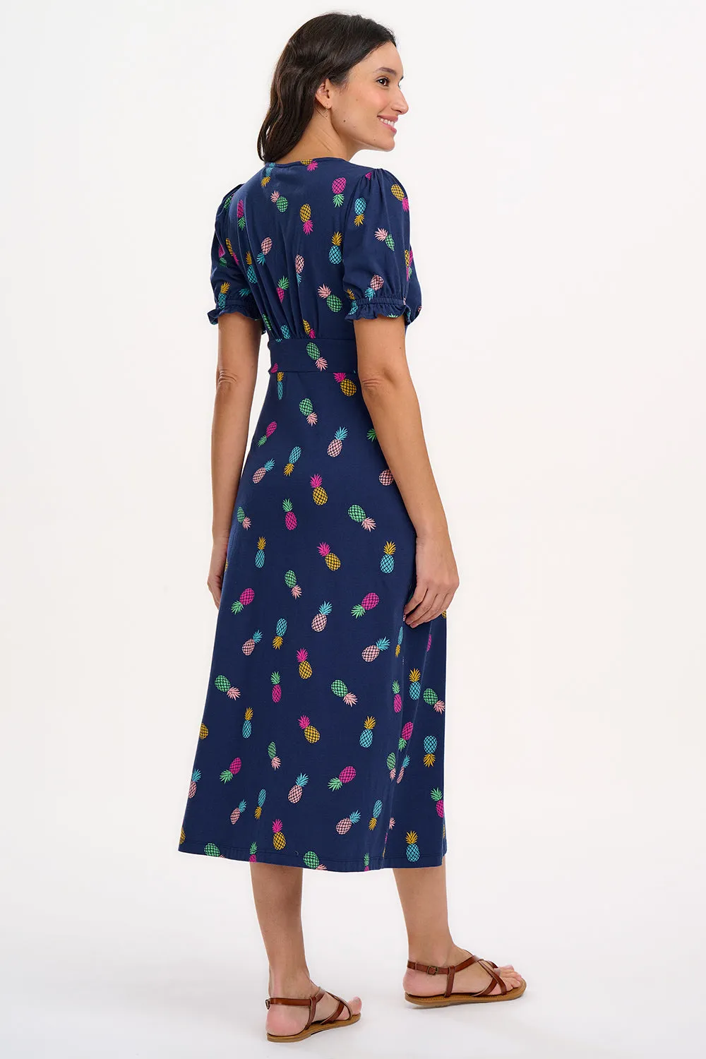 Yana Jersey Midi Tea Dress - Navy. Rainbow Pineapples